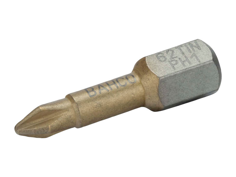 Gold/Grey 25 mm Bahco 62TIN BH62TIN/PH2 Ph2 Tin Bit for Phillips Head Screws 